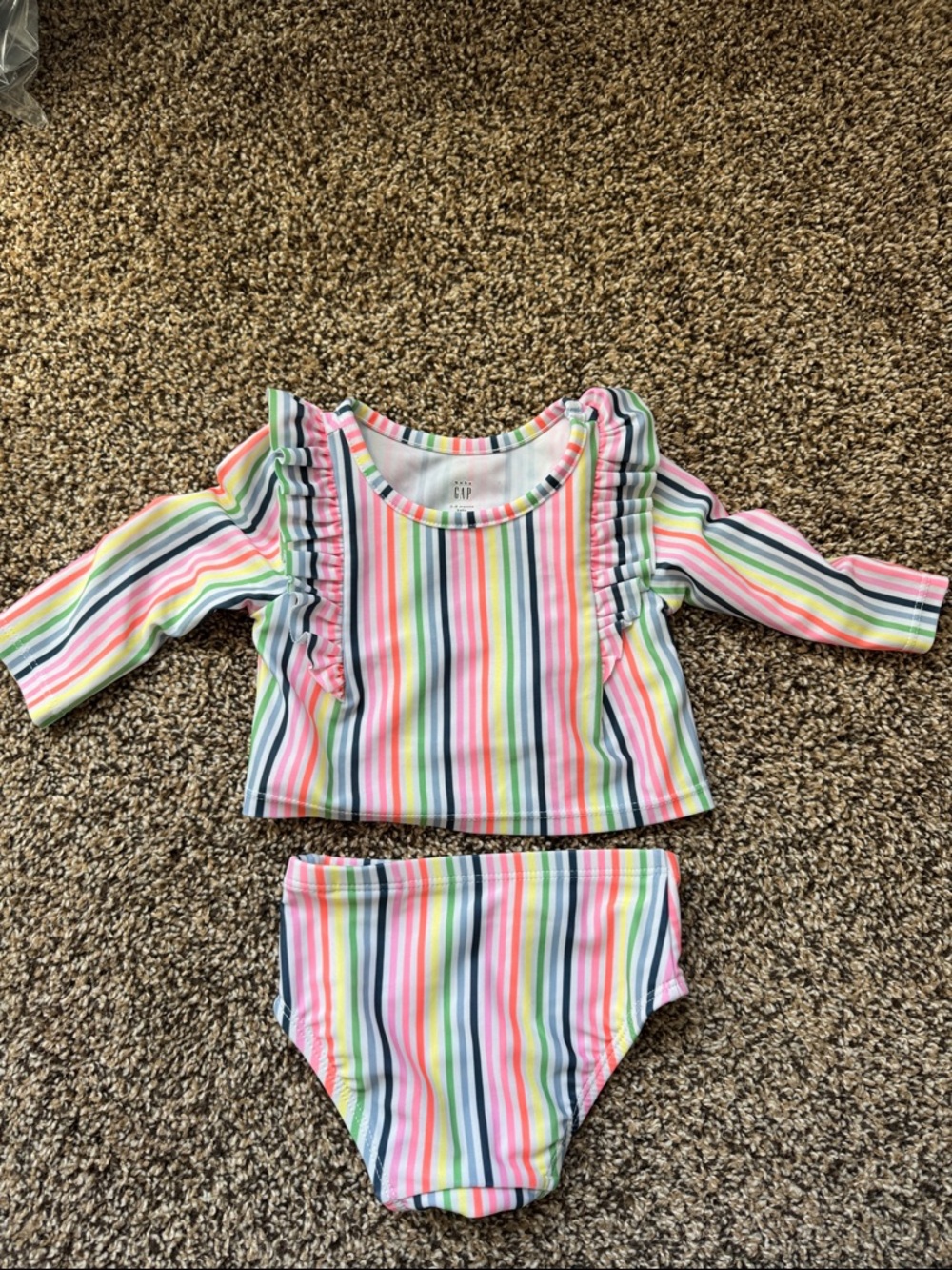 GAP Striped Ruffle Long Sleeve Two-Piece Swimsuit - Multicolor